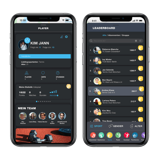 Wettkamp und Profil in der PLAYSPORTS App Wettkamp und Profil in der PLAYSPORTS App