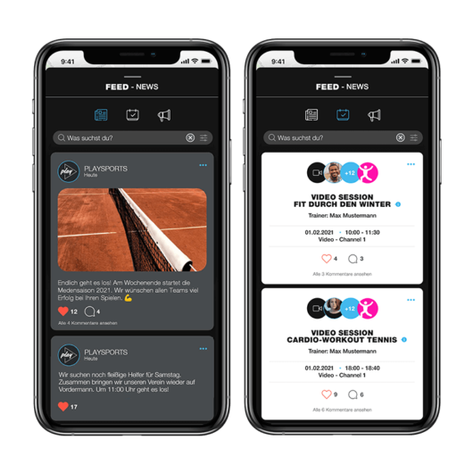 Der Newsfeed im kostenlosen Buchungssystem PLAYSPORTS Der Newsfeed im kostenlosen Buchungssystem PLAYSPORTS